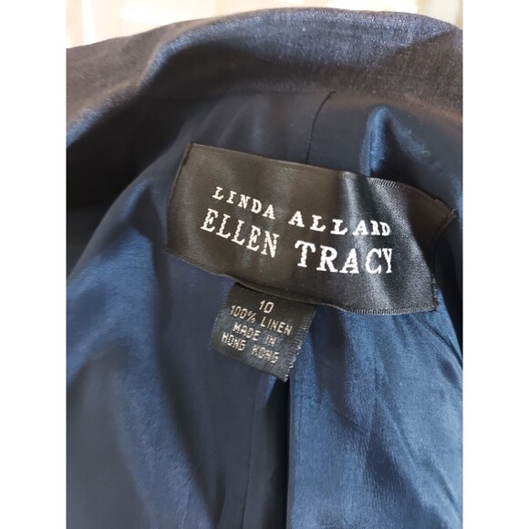 Linda Allard Ellen Tracy Blue Linen Jacket Pant Suit Women's Size 10 Long - Picture 9 of 16